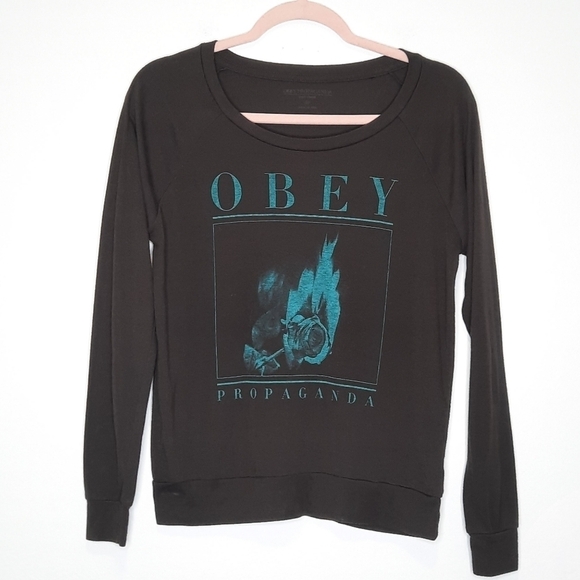 Obey Propaganda Gray Burning Rose Sweatshirt M - Picture 1 of 5